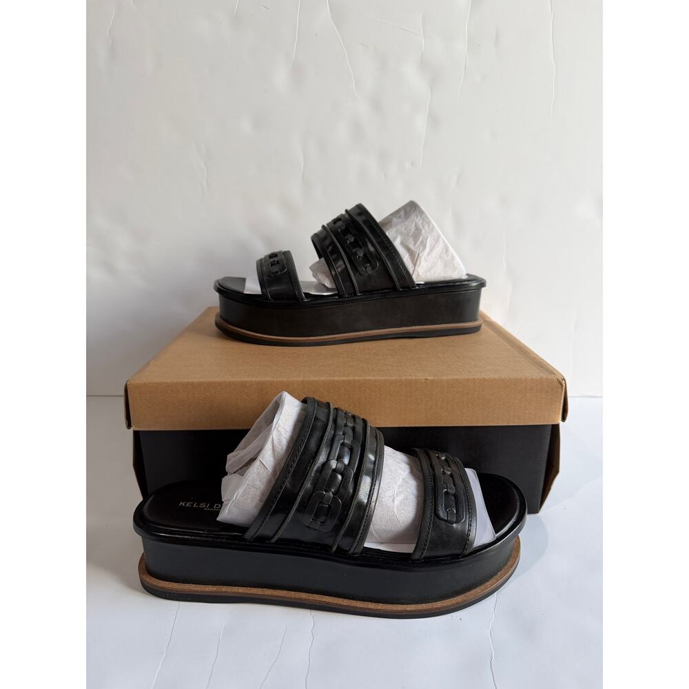 Kelsi Dagger Brooklyn Drift Platform Slide Sandals Leather Black Sz 10 NEW